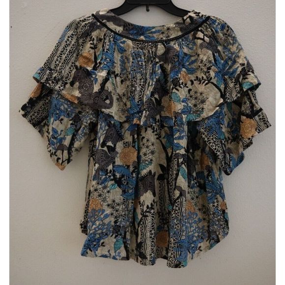 Raga R4161 112 Women's Sz S Multicolor Floral Button Down Top - Picture 2 of 5